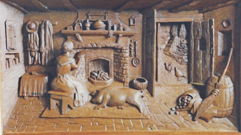 Irish Cottage.jpg - "Irish Cottage" - by Colin Etherington  36" wide, 14" high, 4" thick -   ( This carving took 350 hours to complete.)
